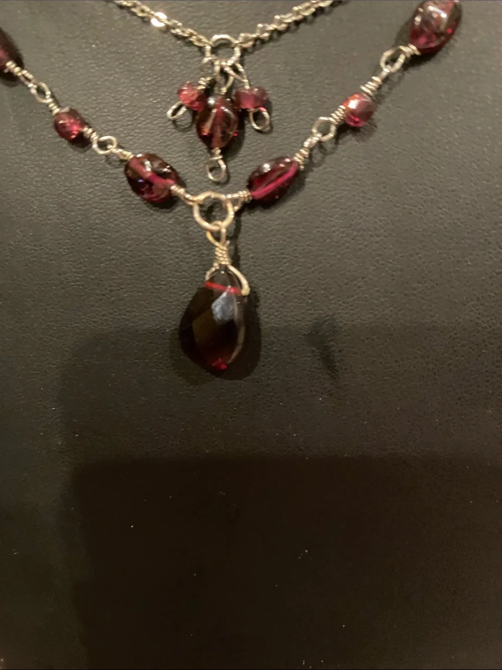 Multi-Strand Authentic (Garnet ) Red Beaded Pendant Necklace - Women Jewelry